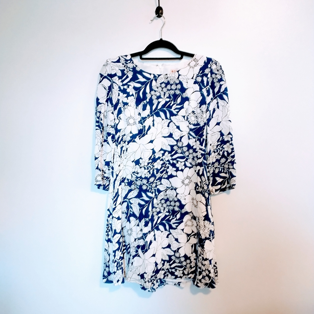 Brooks Brothers white and blue floral printed dress with lining.  Size 2